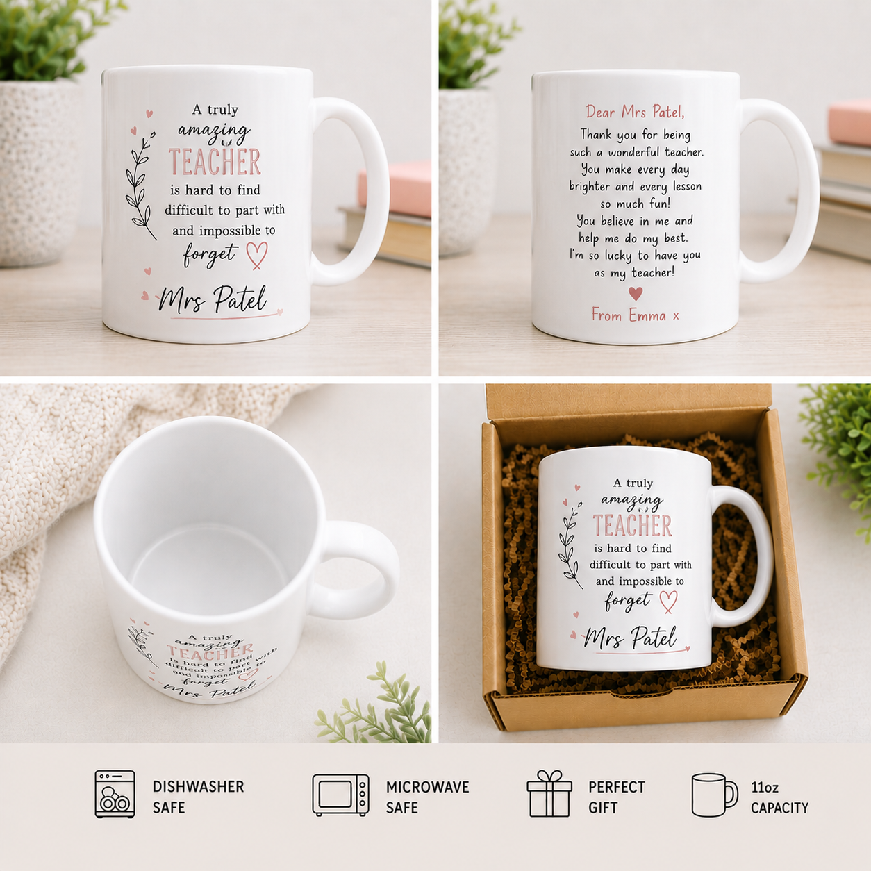 Personalised Teacher Mug and Coaster Set – "A Truly Amazing Teacher"