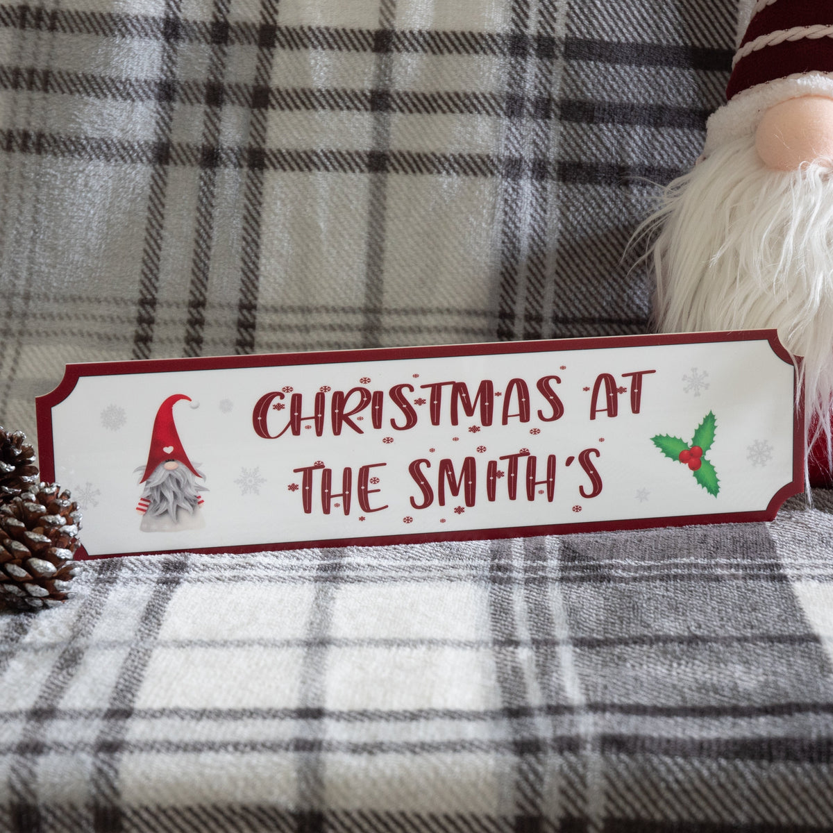 Personalised Gonk & Holly Family Christmas Acrylic Street Sign