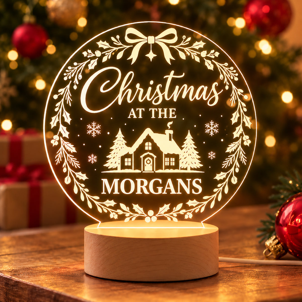 Personalised Christmas at the Family Name LED Night Light