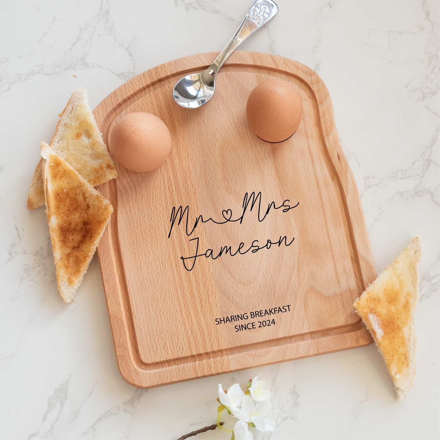 Personalised Wooden Dippy Egg Board – Mr & Mrs Engraved Breakfast Board