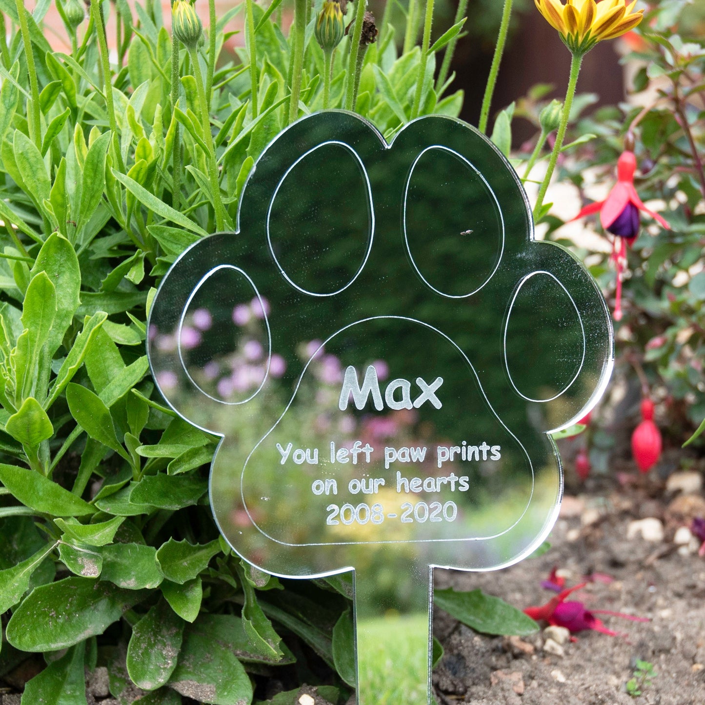 Personalised Pet Paw Print Mirror Acrylic Grave Marker