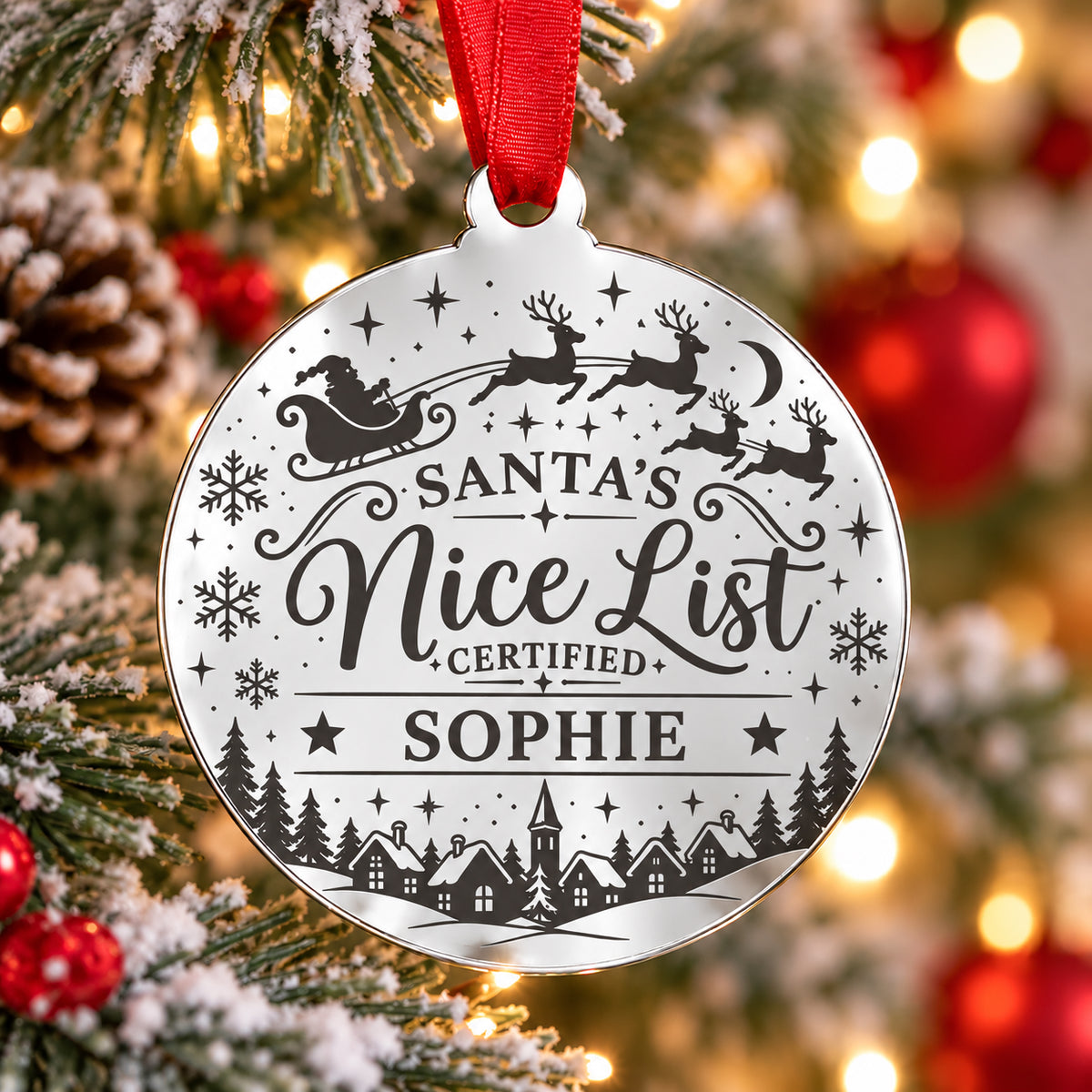 Personalised Santa's Nice List Mirror Acrylic Christmas Bauble