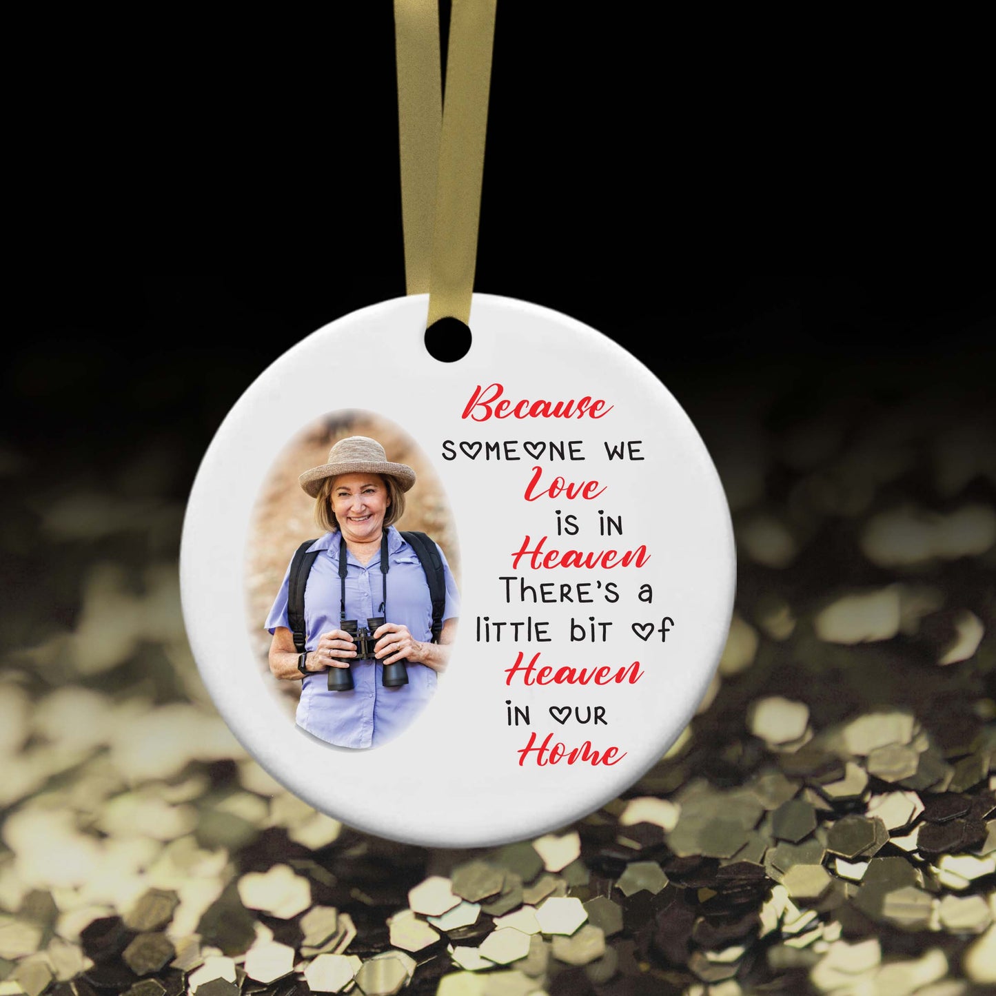 Personalised Memorial Photo Someone Is In Heaven Ceramic Bauble Christmas Tree Decoration