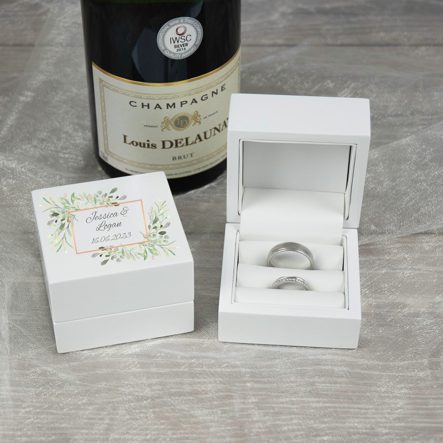 Watercolour Leaves Wedding Ring Keepsake Box