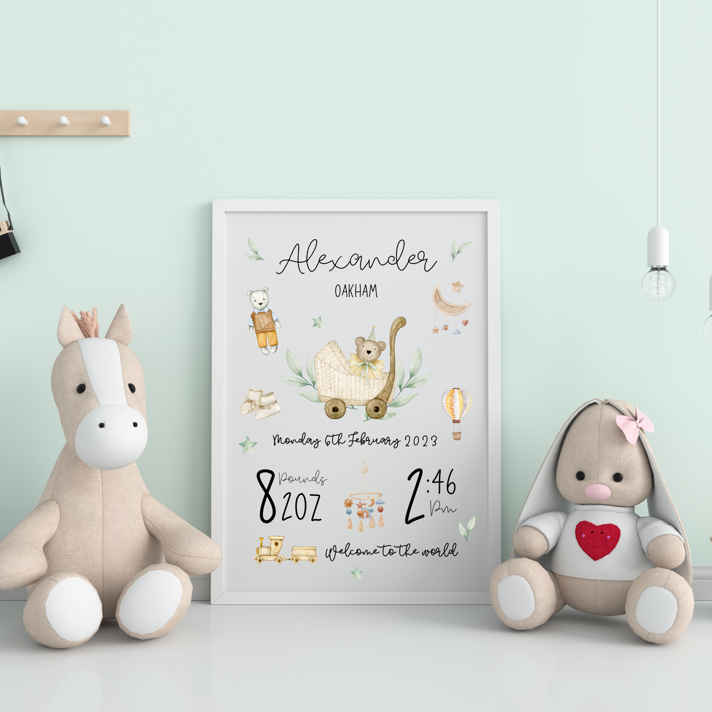 Personalised Teddy Bear Welcome To The World Nursery Print