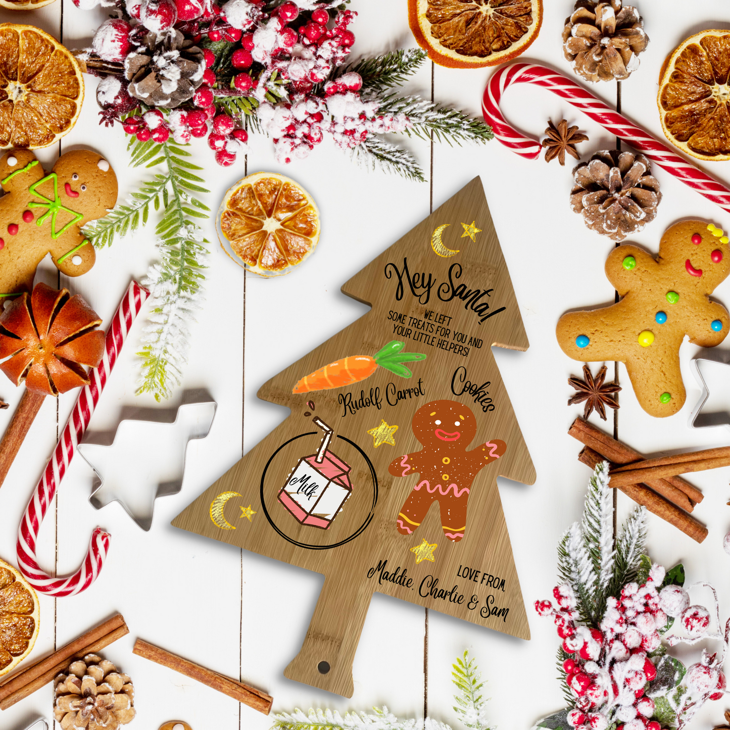 Personalised Santa's Treats Christmas Tree Wooden Board