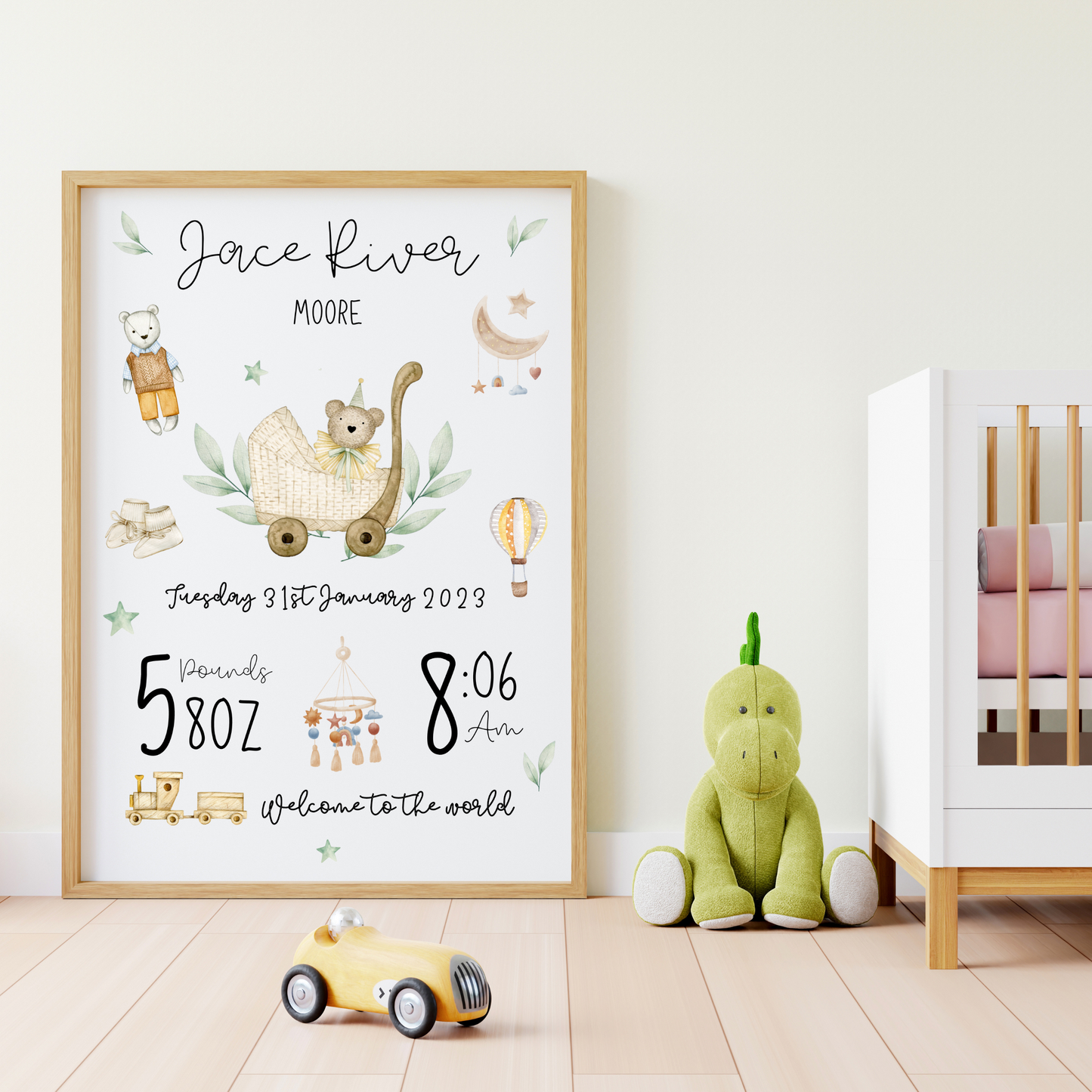 Personalised Teddy Bear Welcome To The World Nursery Print