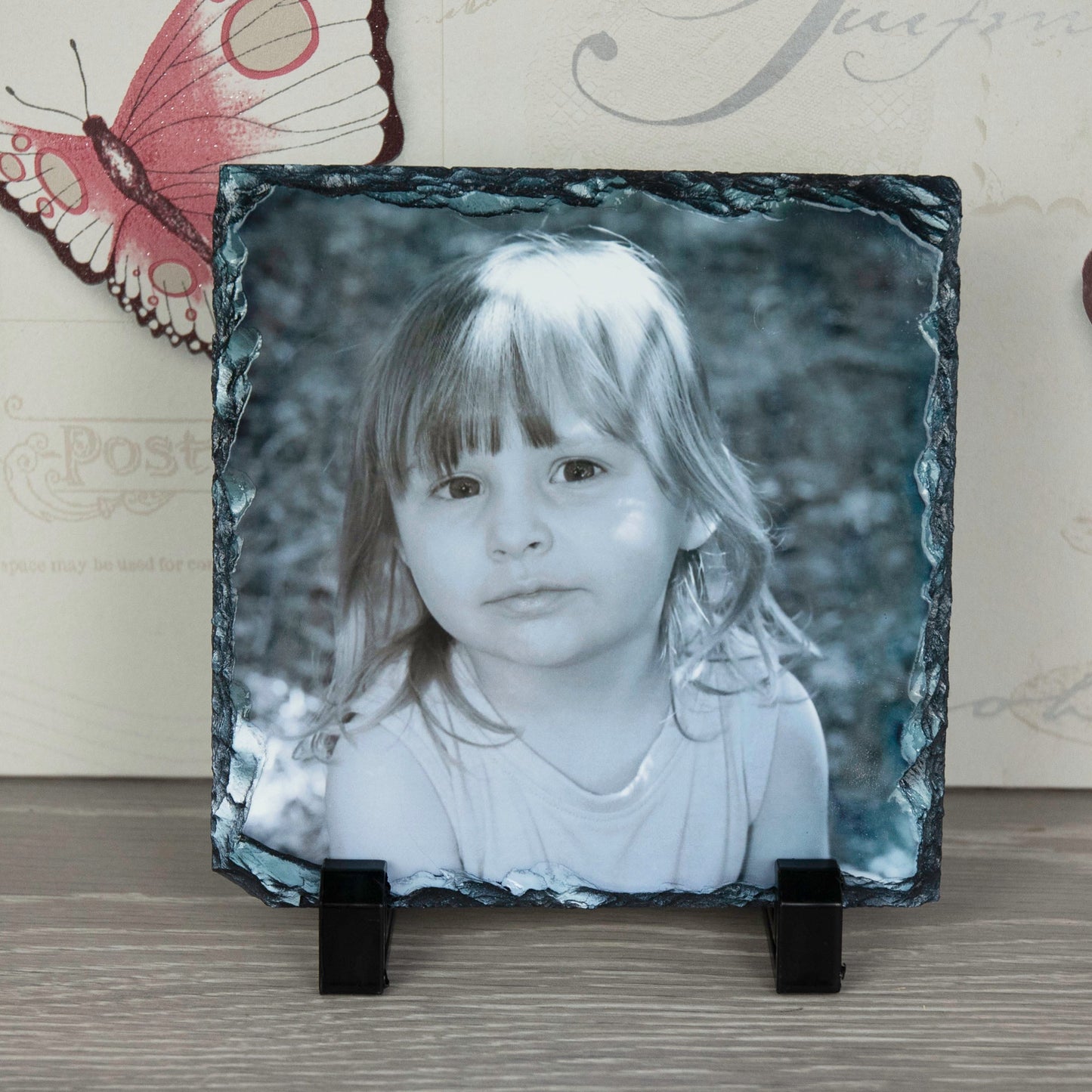 Personalised Natural Square Rock Slate Custom Photo With Stands