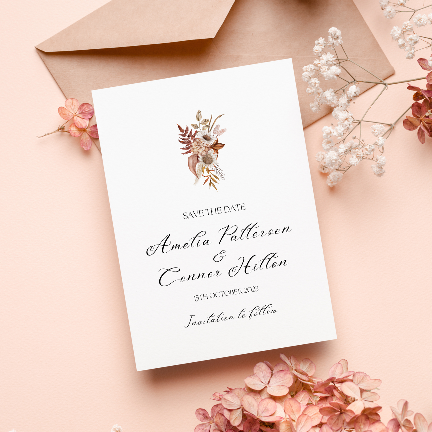 Printed Personalised Rustic Flowers Save The Date Card