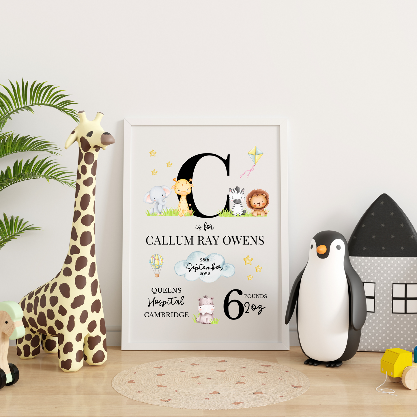 Personalised Babies Nursery Animal Print