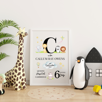 Personalised Babies Nursery Animal Print