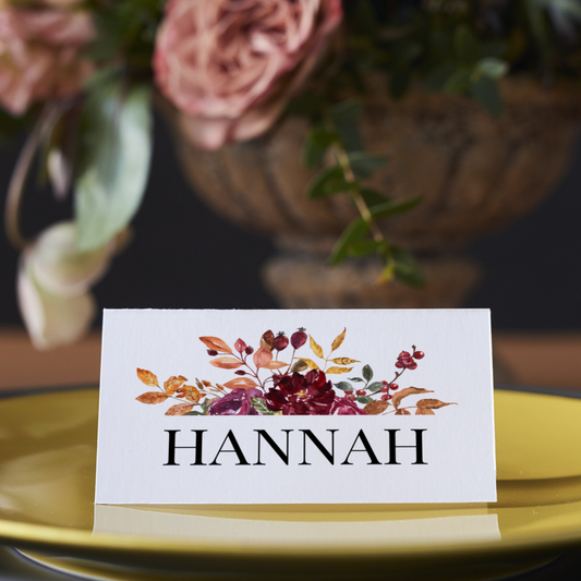 Personalised Autumnal Flowers Place Cards