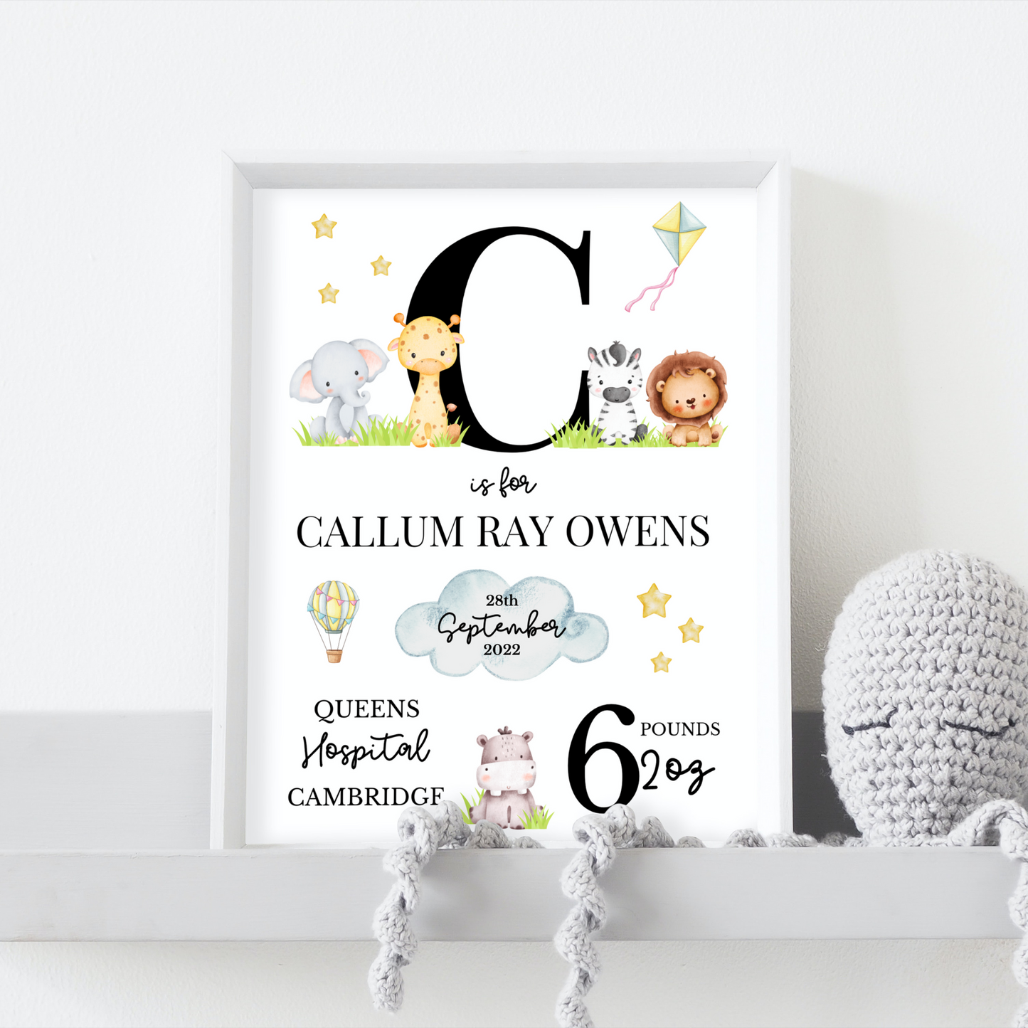 Personalised Babies Nursery Animal Print