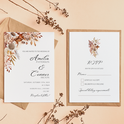 Printed Personalised Rustic Flowers Save The Date Card