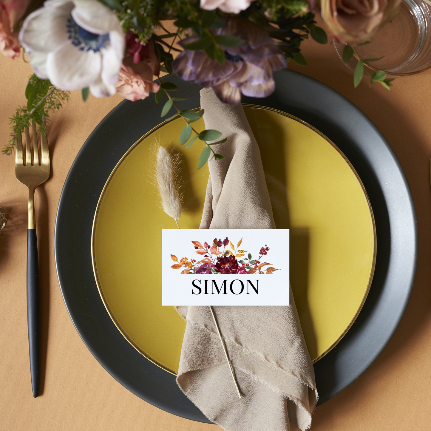 Personalised Autumnal Flowers Place Cards