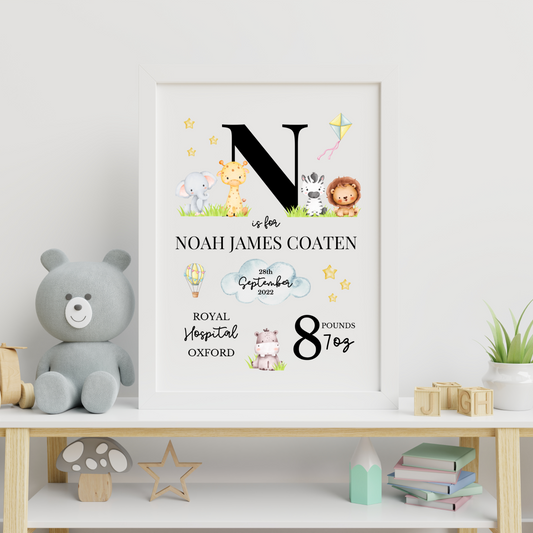 Personalised Babies Nursery Animal Print