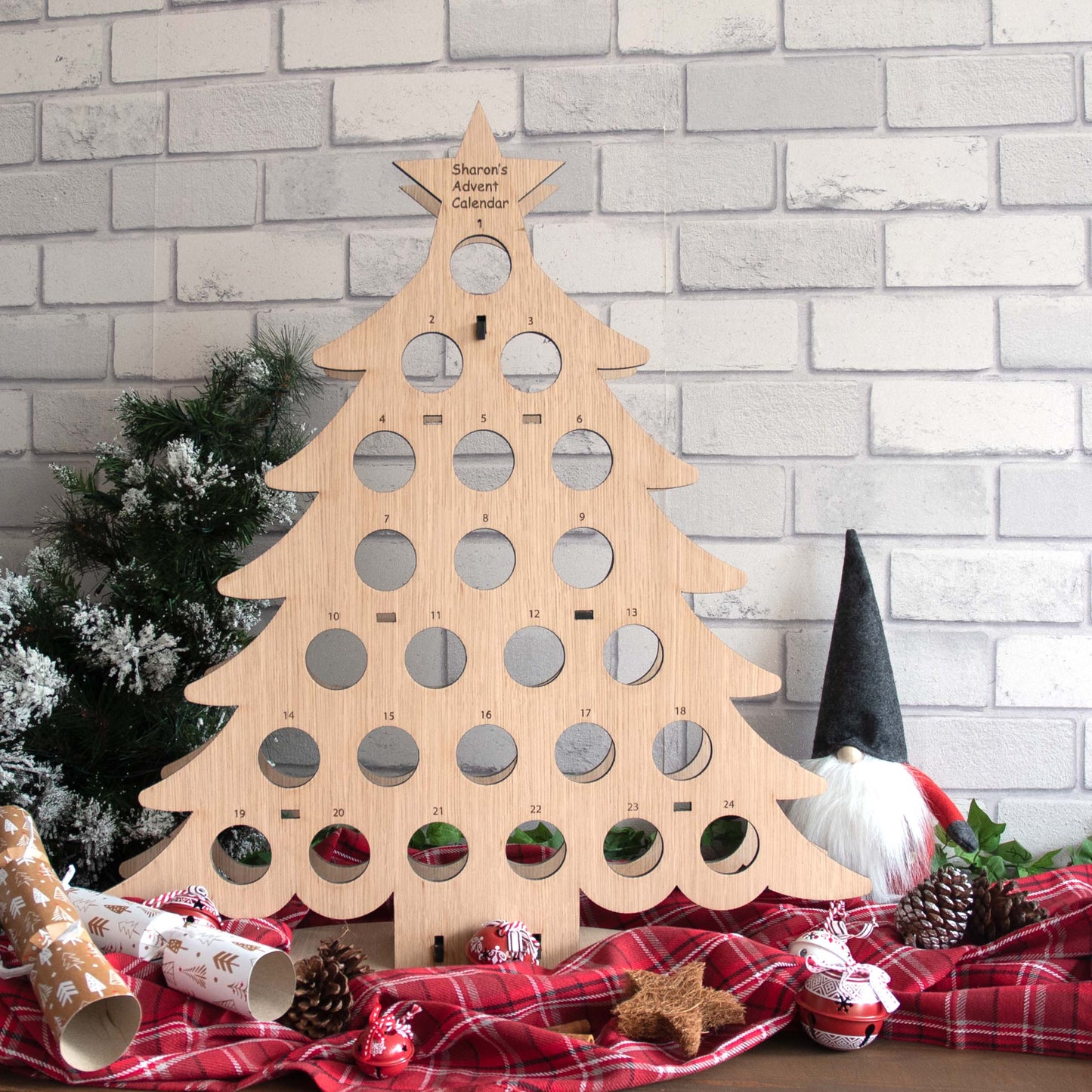 Personalised Miniature Wine Wooden Christmas Tree Advent Calendar