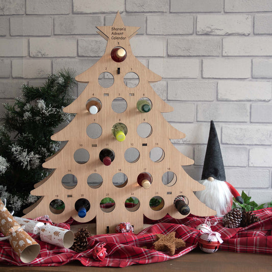 Personalised Miniature Wine Wooden Christmas Tree Advent Calendar