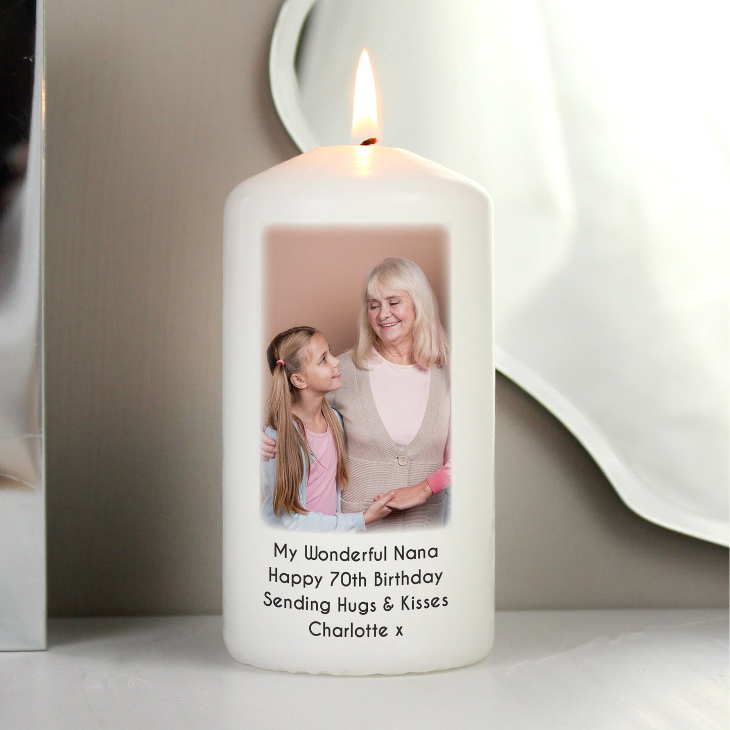 Personalised ANY Photo & Text Pillar Candle