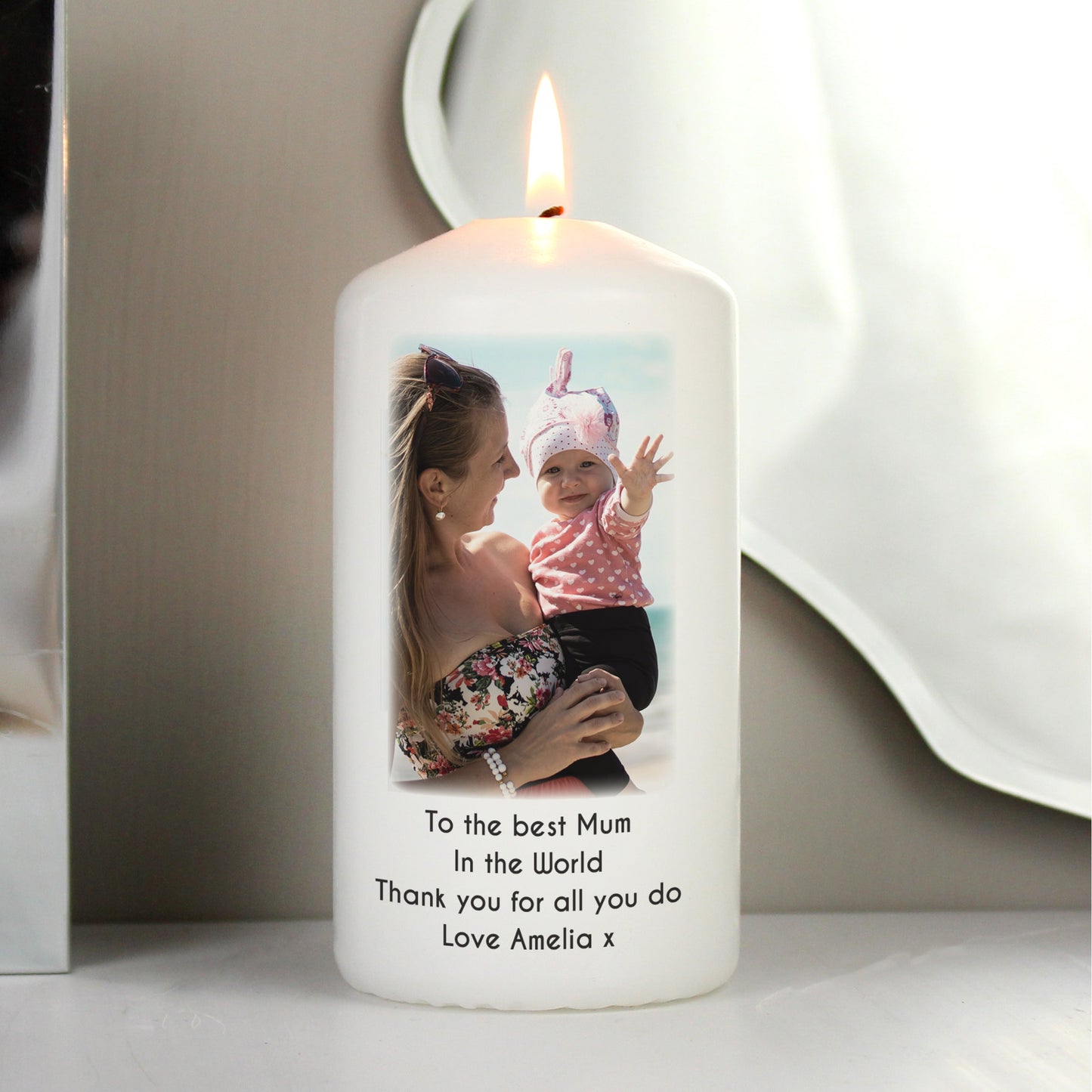 Personalised ANY Photo & Text Pillar Candle