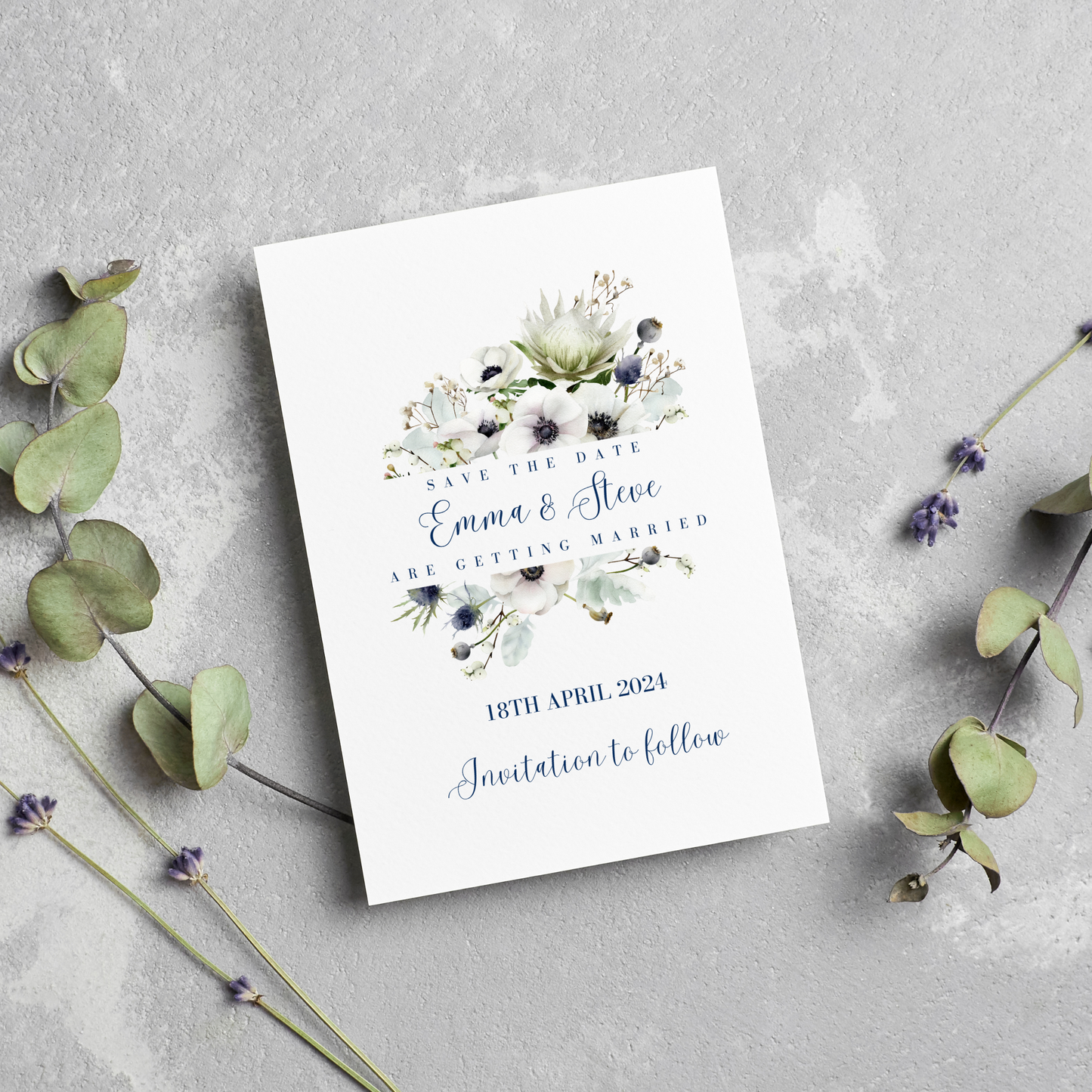 Printed Personalised Lavender Floral Save The Date Card