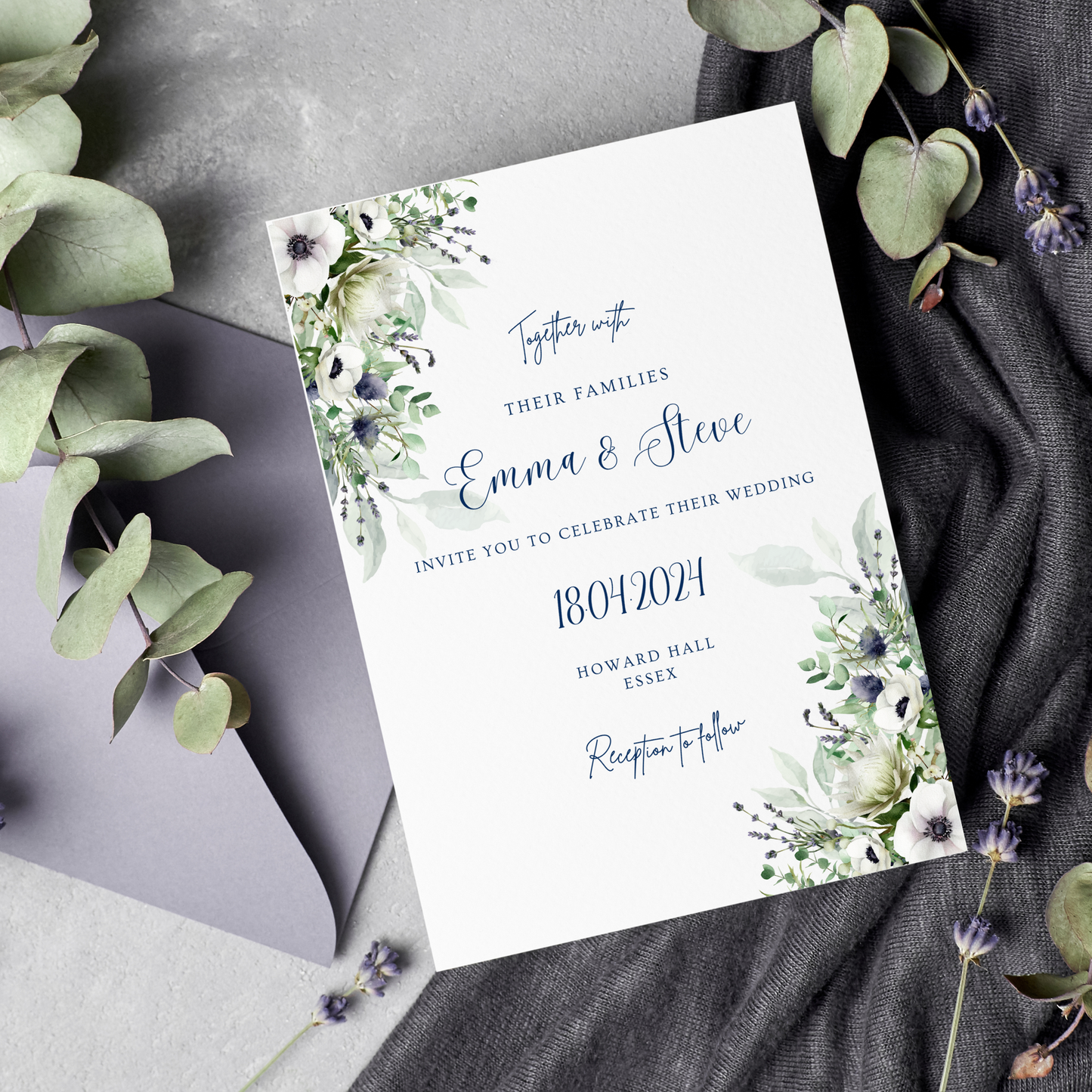 Printed Personalised Lavender Florals Wedding Invitation