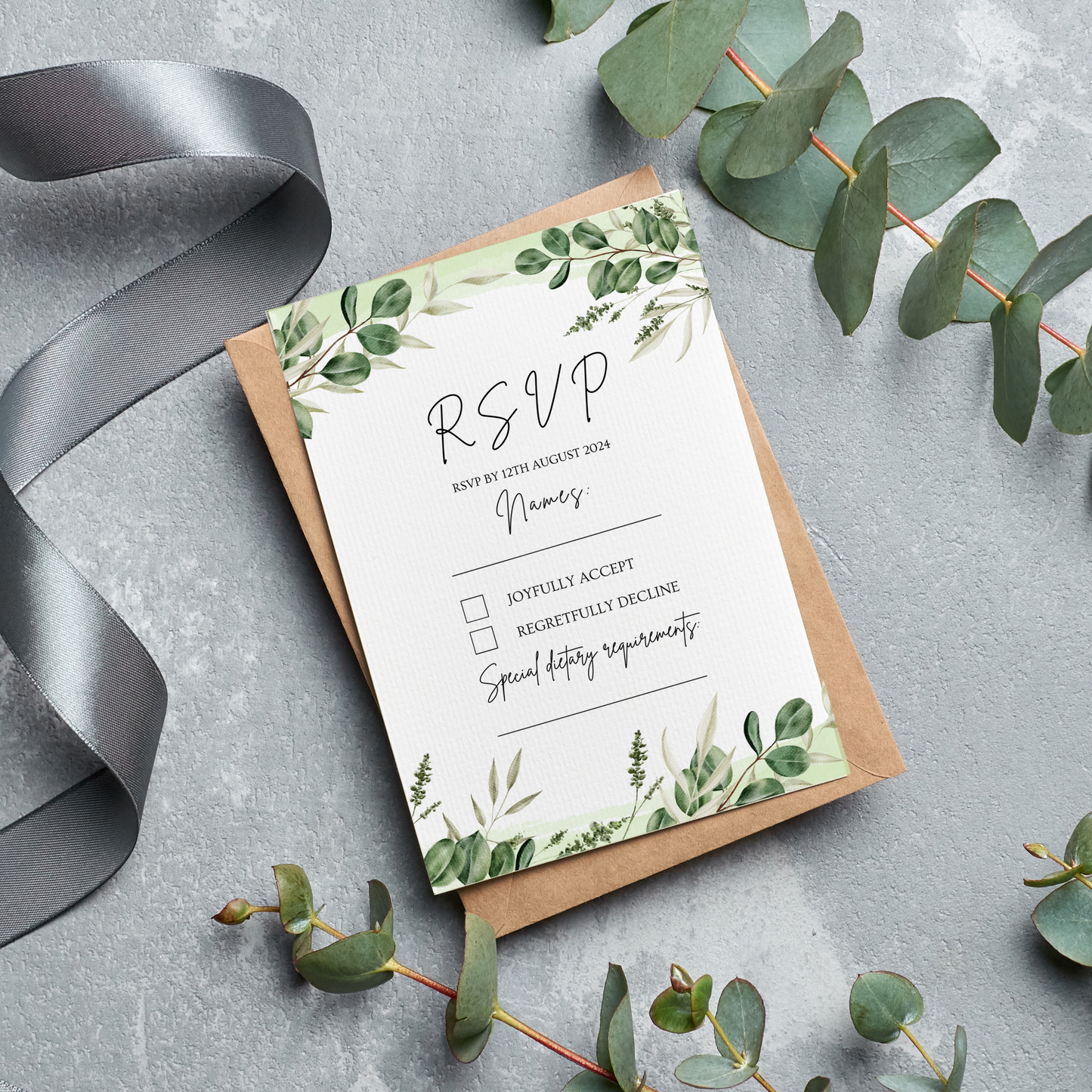 Printed Personalised Botanical Leaf Wedding Invitation