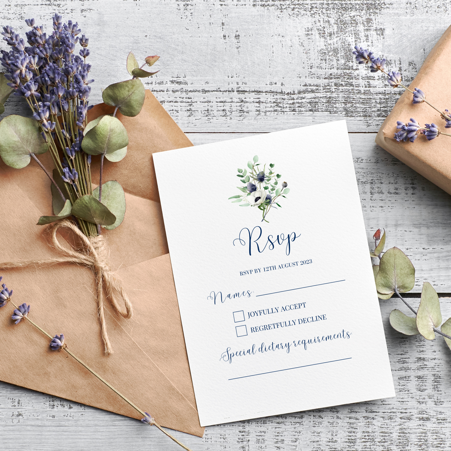 Printed Personalised Lavender Florals Wedding Invitation