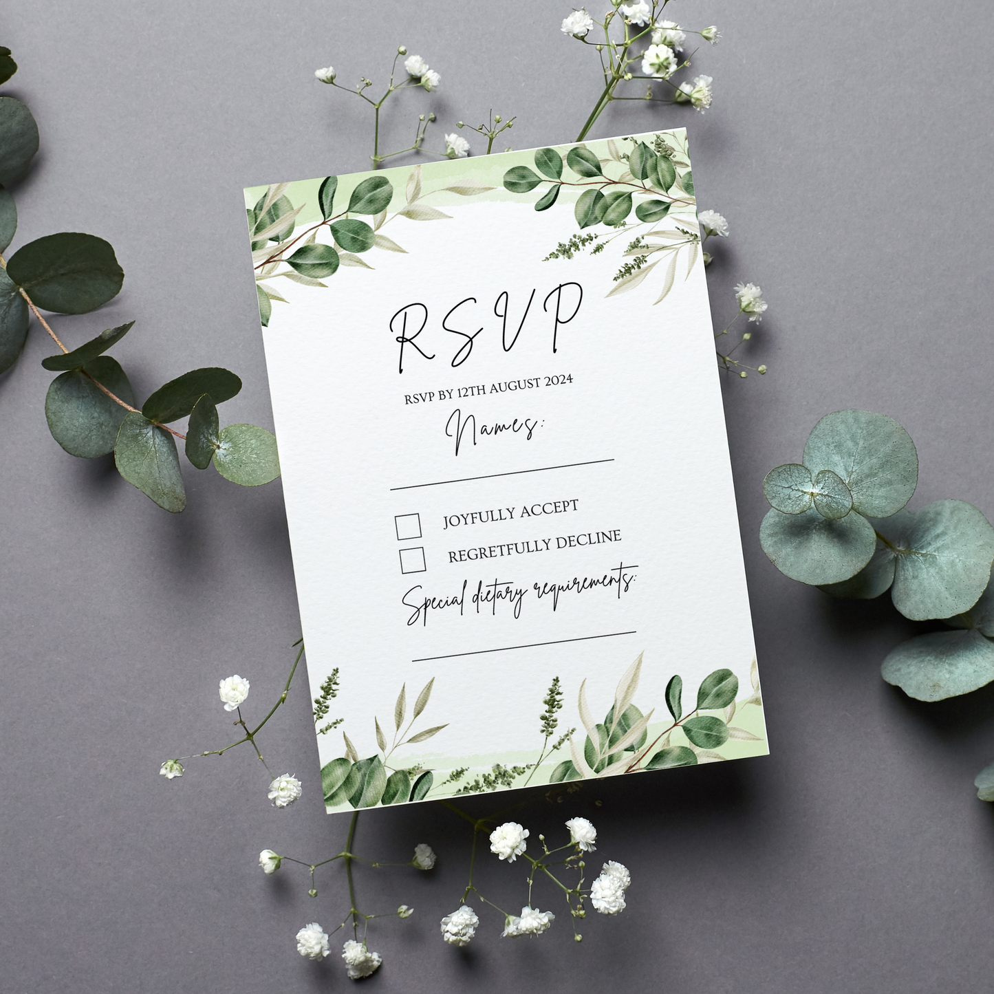 Printed Personalised Botanical Leaf Wedding Invitation