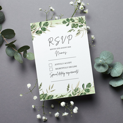 Printed Personalised Botanical Leaf Wedding Invitation