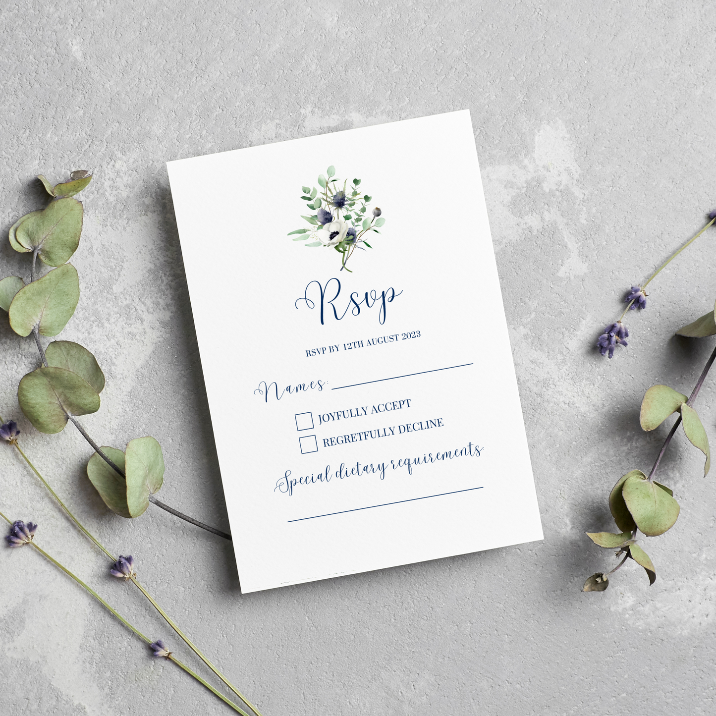 Printed Personalised Lavender Florals Wedding Invitation