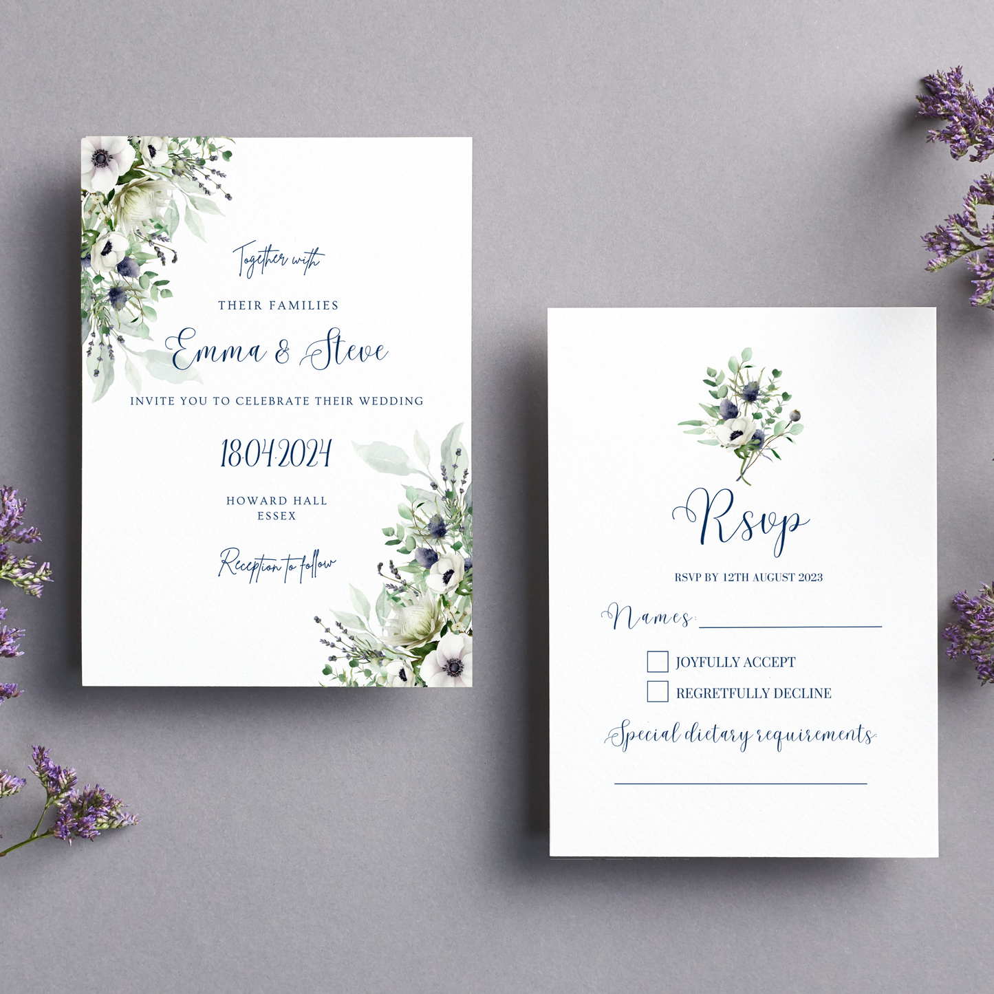 Printed Personalised Lavender Florals Wedding Invitation