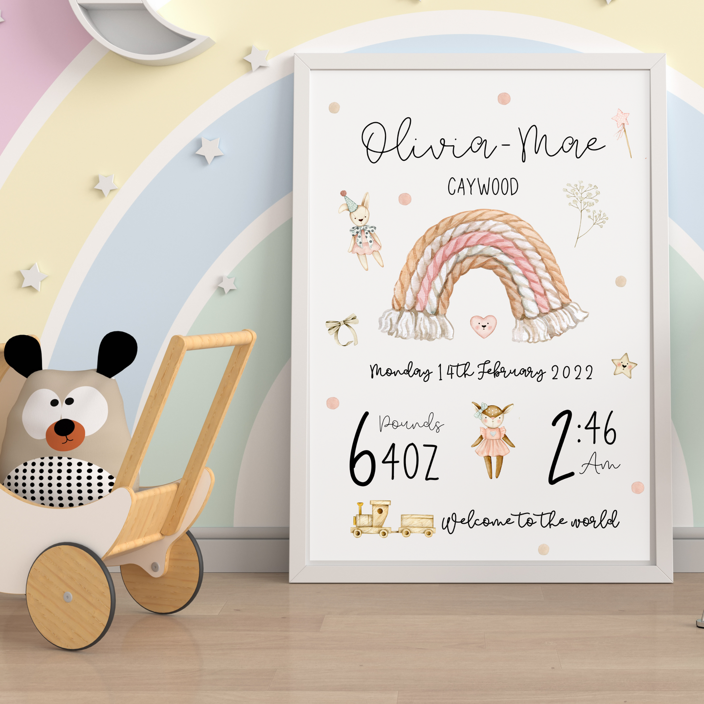 Personalised Babies Rainbow Nursery Print