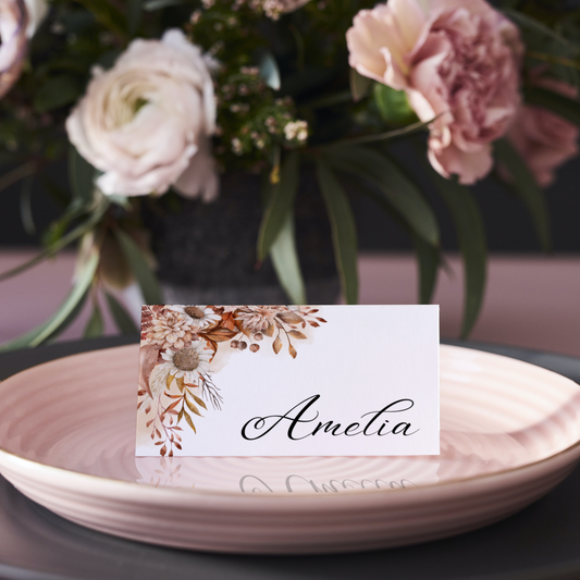 Personalised Rustic Flowers Place Cards