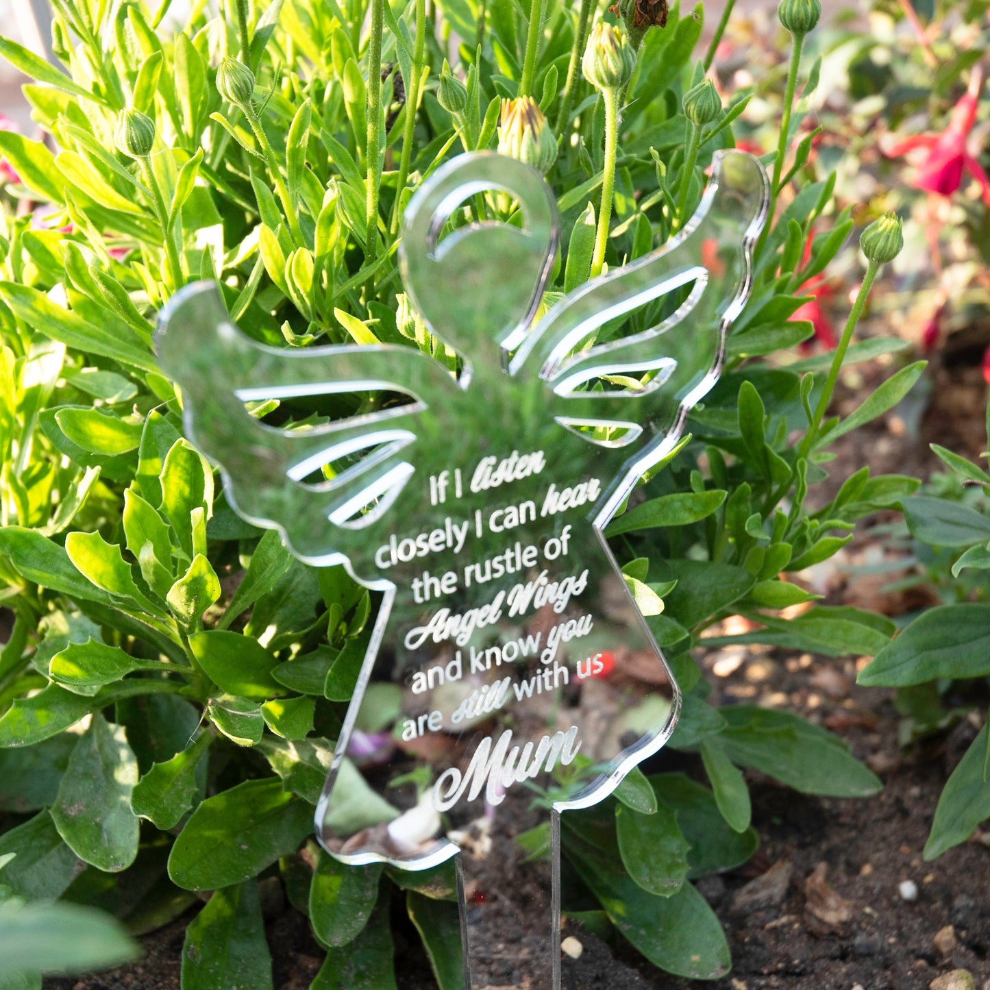 Personalised Angel Mirror Acrylic Grave Memorial Marker