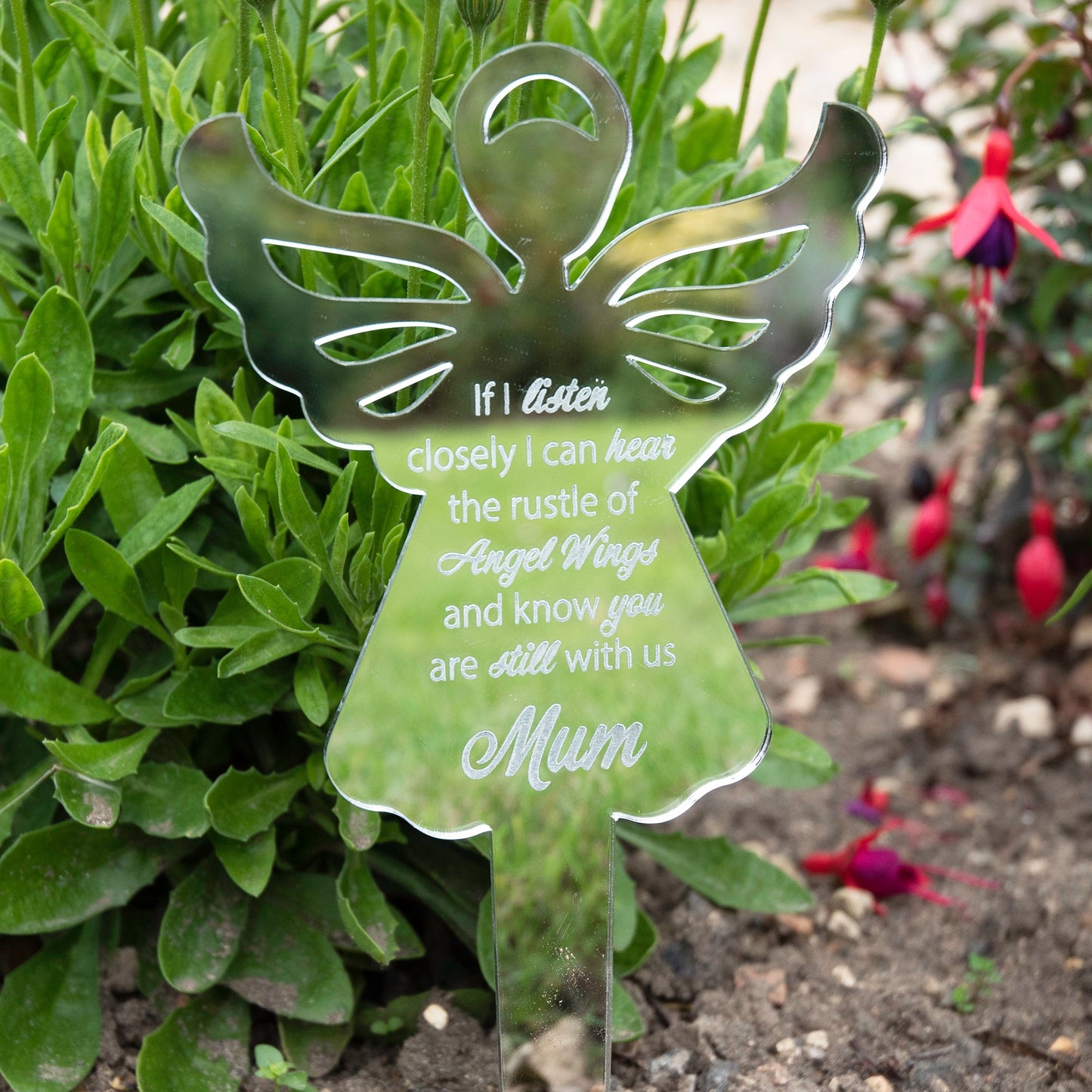 Personalised Angel Mirror Acrylic Grave Memorial Marker