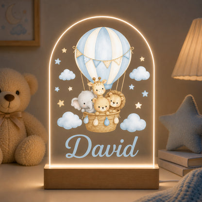Personalised Animals & Hot Air Balloon Night Light | Baby Nursery Decor, New Baby, Christening & 1st Birthday Gift