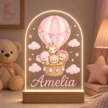 Personalised Animals & Hot Air Balloon Night Light | Baby Nursery Decor, New Baby, Christening & 1st Birthday Gift