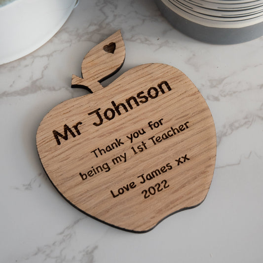 Personalised School Teacher Gift Wooden Apple Coaster