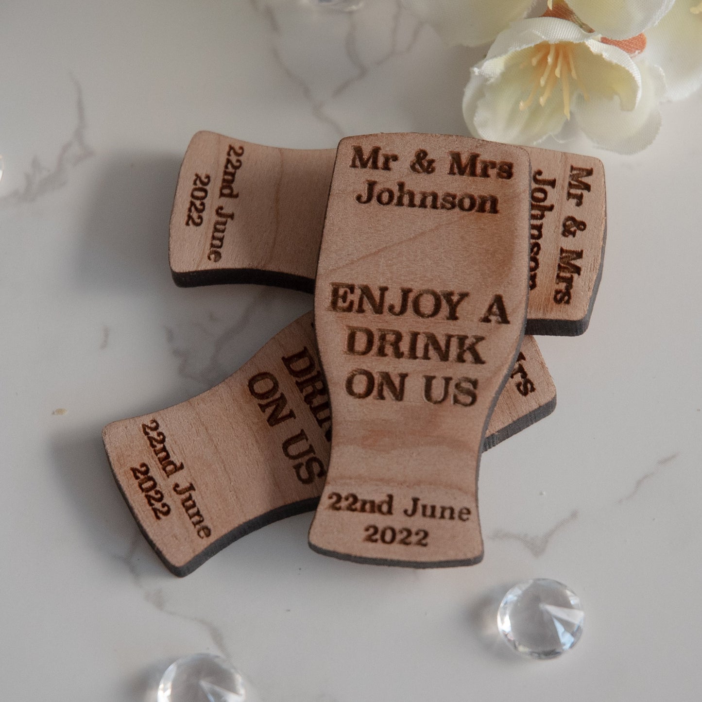 Personalised Wedding Guest Drinks Tokens - Pack of 10