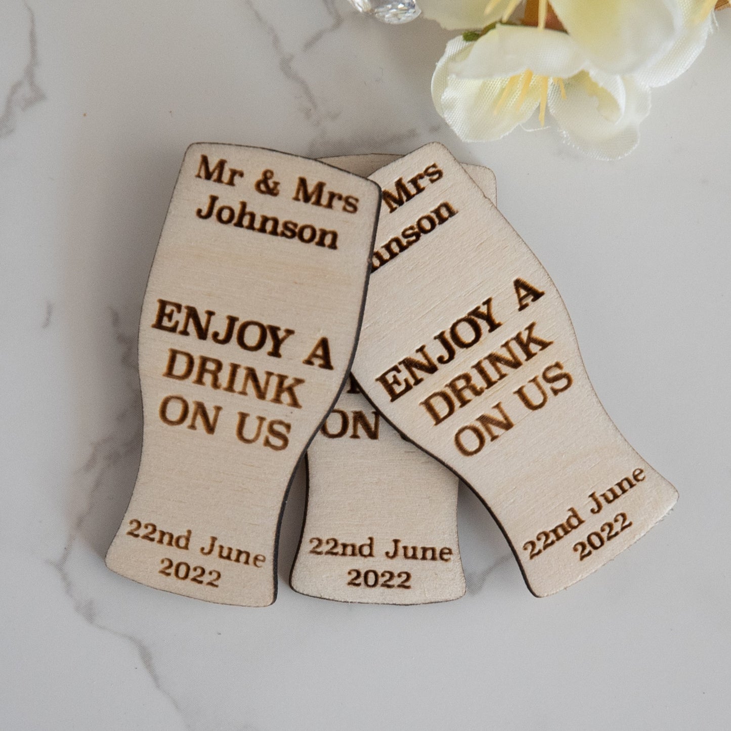 Personalised Wedding Guest Drinks Tokens - Pack of 10