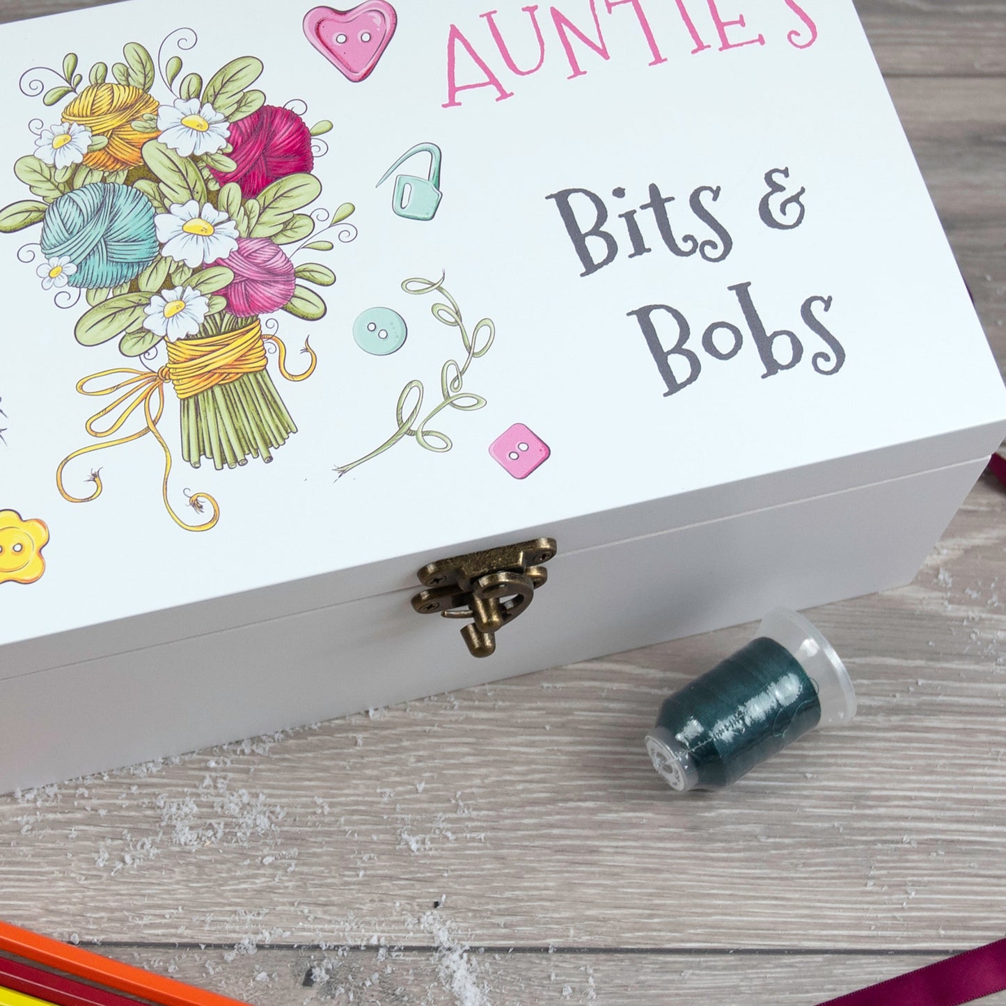 Personalised Floral Large Wooden Bits & Pieces Craft Box