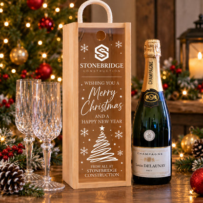 Personalised Corporate Christmas Wooden Bottle Gift Box