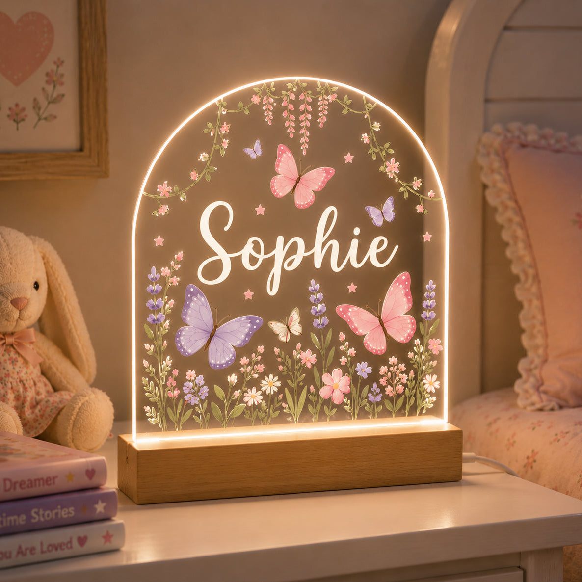 Personalised Butterfly Night Light | Nursery Decor, New Baby, Christening & 1st Birthday Gift