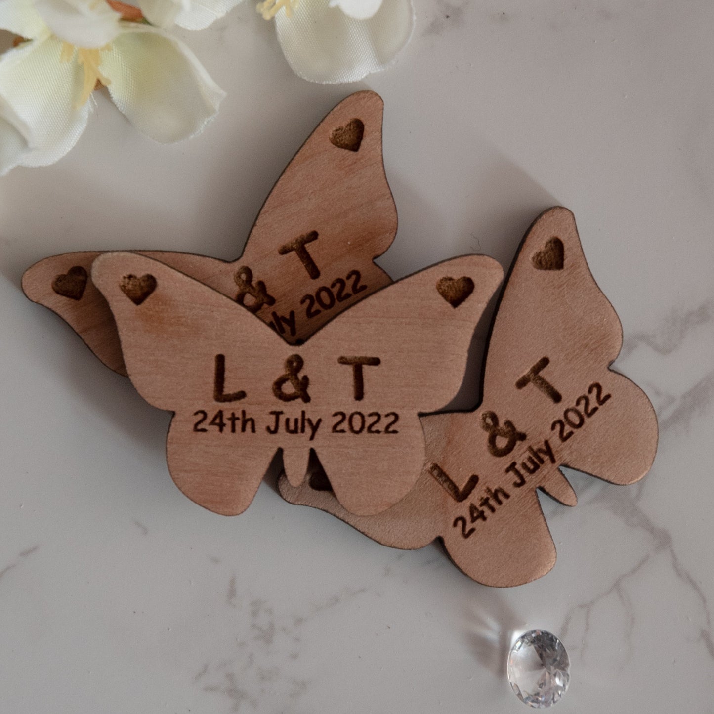 Personalised Wooden Butterfly Wedding Favours