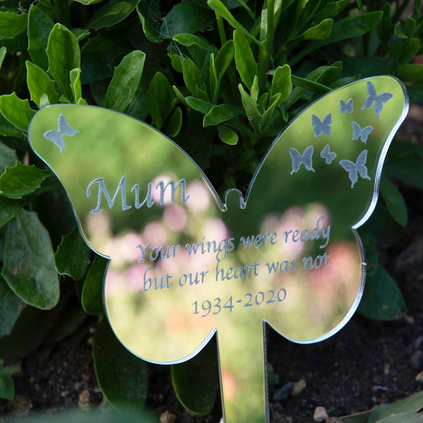 Personalised Butterfly Mirror Acrylic Grave Marker