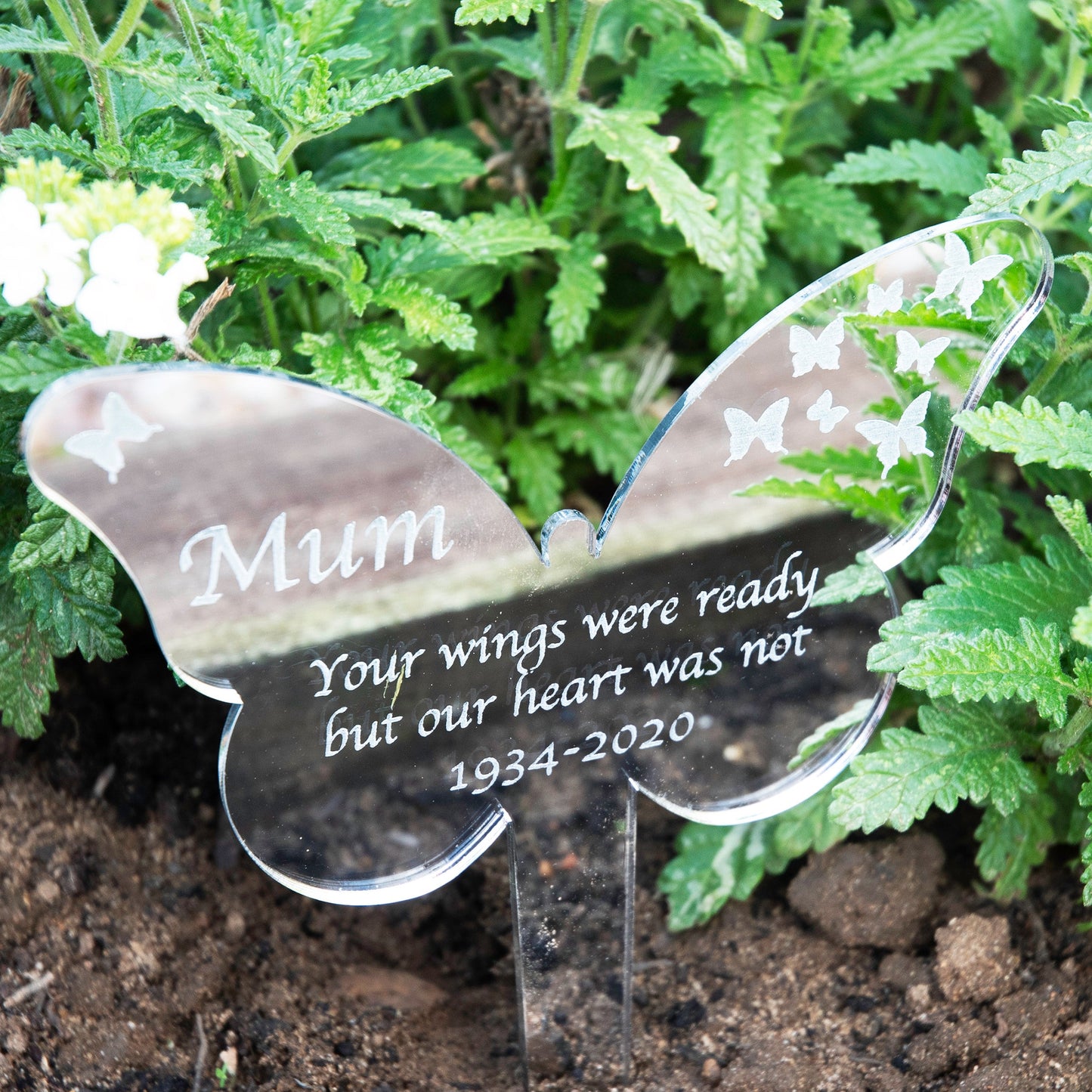 Personalised Butterfly Mirror Acrylic Grave Marker