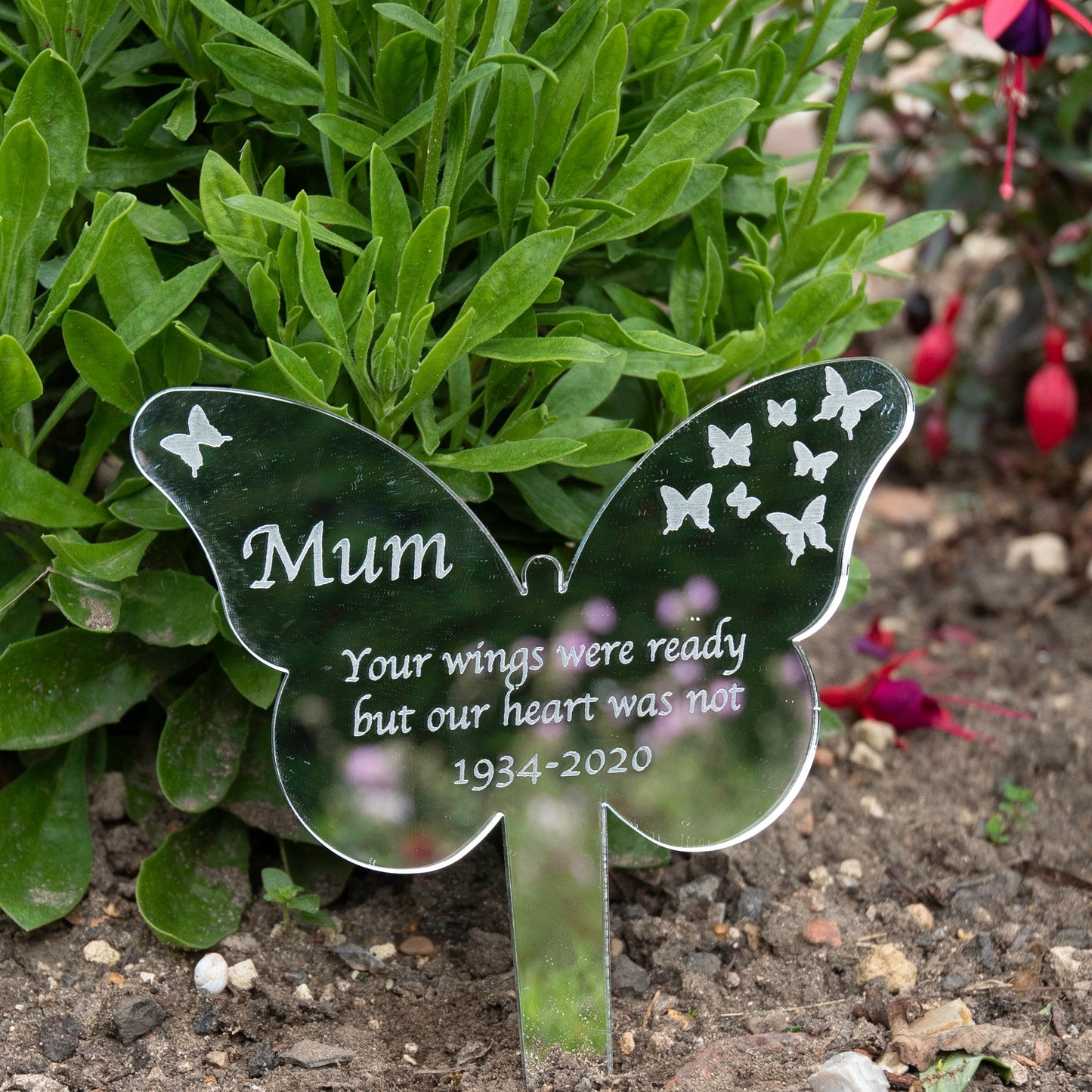 Personalised Butterfly Mirror Acrylic Grave Marker