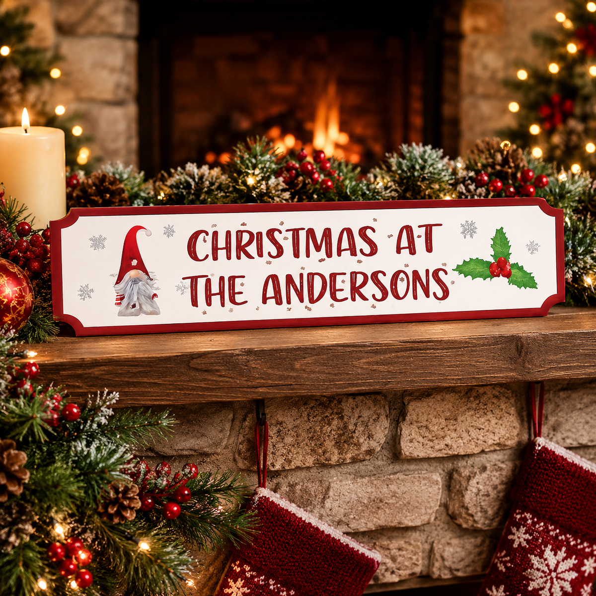 Personalised Gonk & Holly Family Christmas Acrylic Street Sign