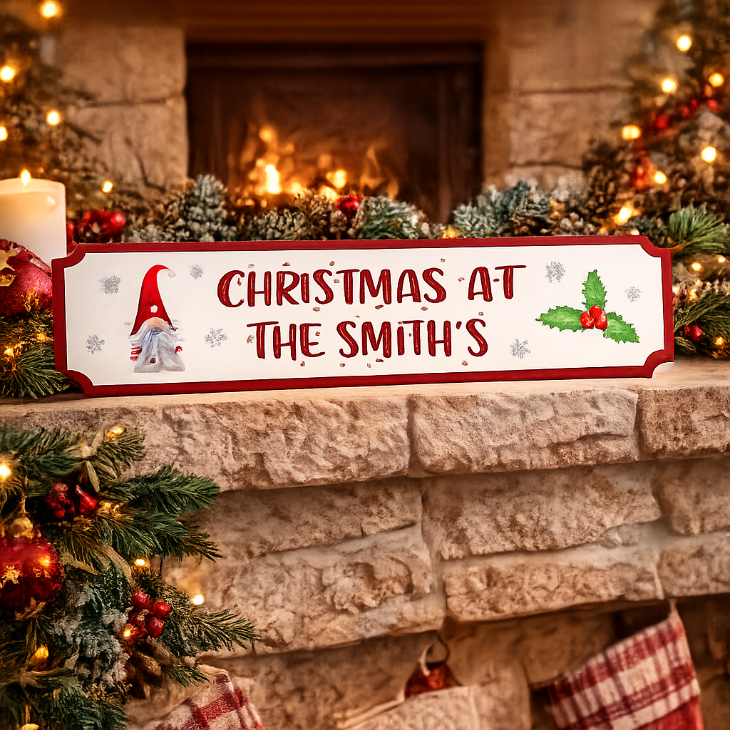 Personalised Gonk & Holly Family Christmas Acrylic Street Sign